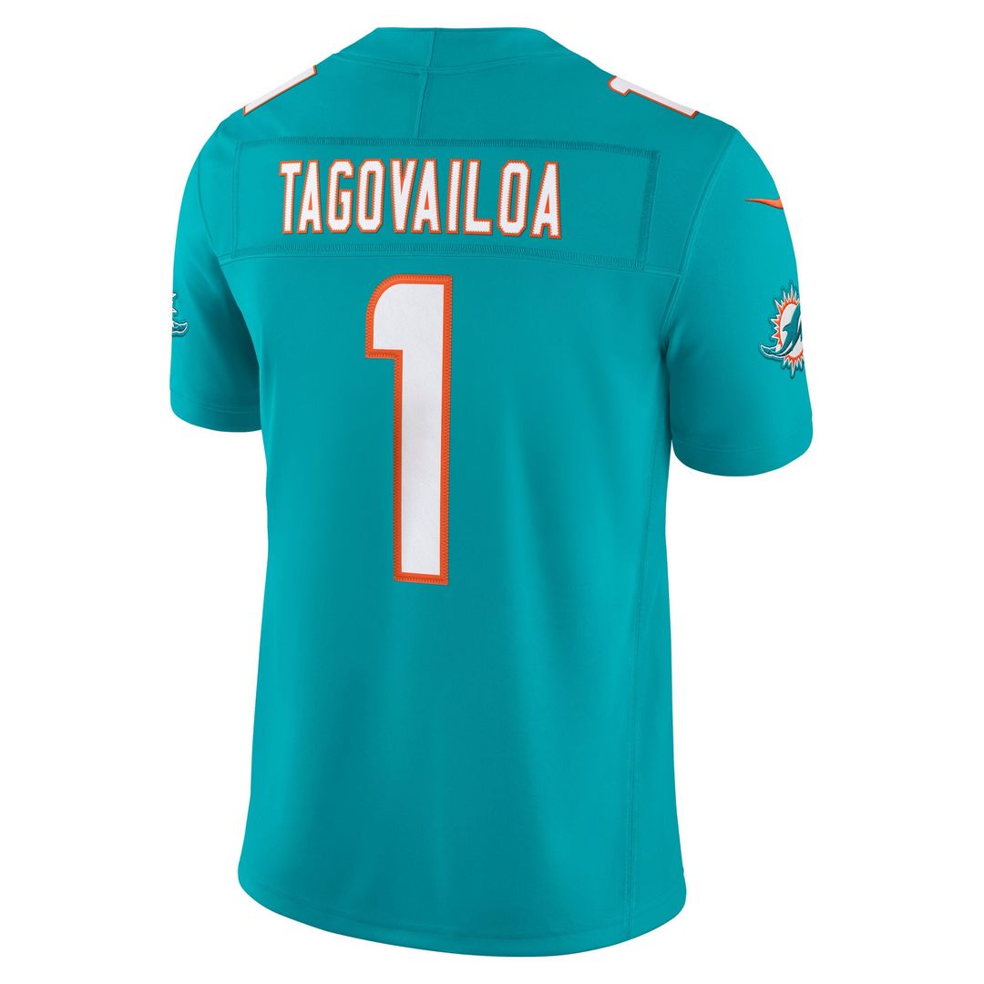 Men's Miami Dolphins Tua Tagovailoa Aqua Team Stitched Limited NFL Football Jersey - view 3