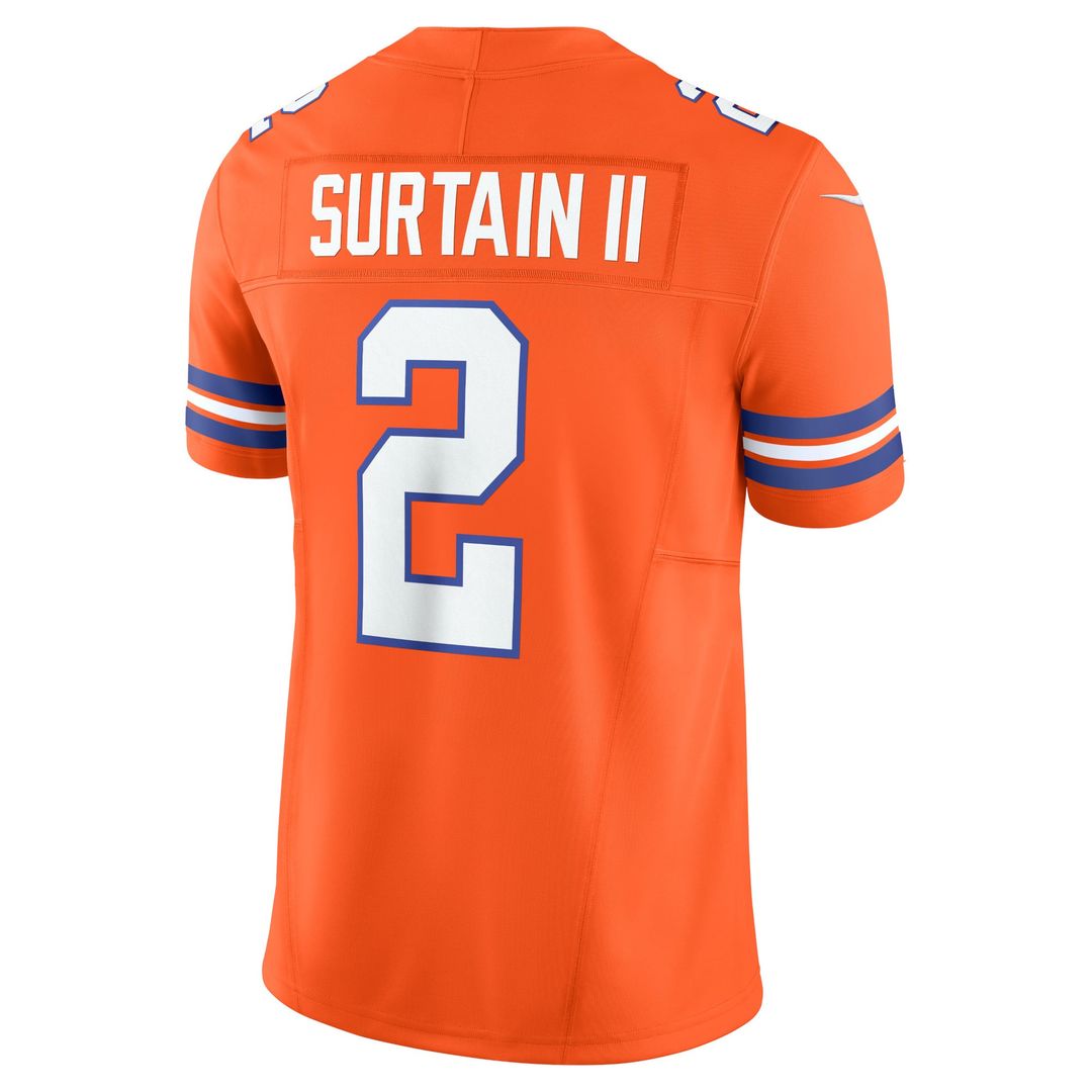 Men's Denver Broncos Patrick Surtain II Orange Alternate Mile High Collection 1977 Throwback Limited NFL Football Jersey - view 3