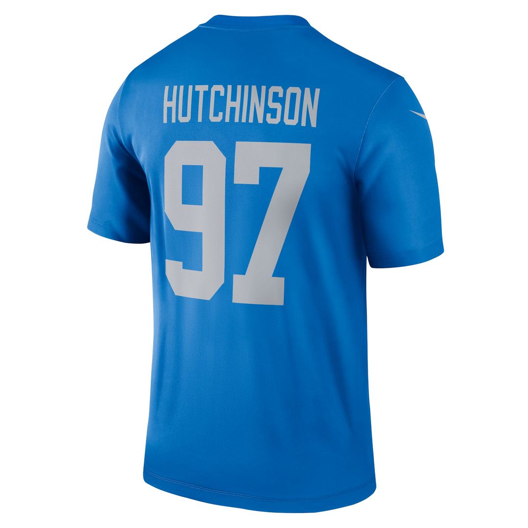 Men's Detroit Lions Aidan Hutchinson Blue Legend Player NFL Football Performance Top - view 3