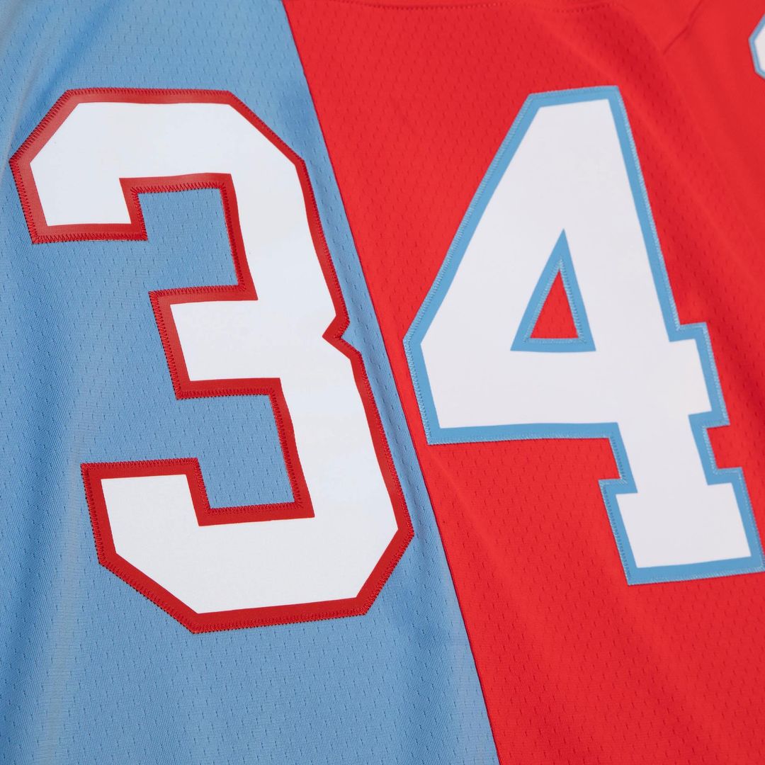 Men's Houston Oilers Earl Campbell Red/Light Blue Gridiron Classics 1980 Split Legacy Replica NFL Football Jersey - view 4