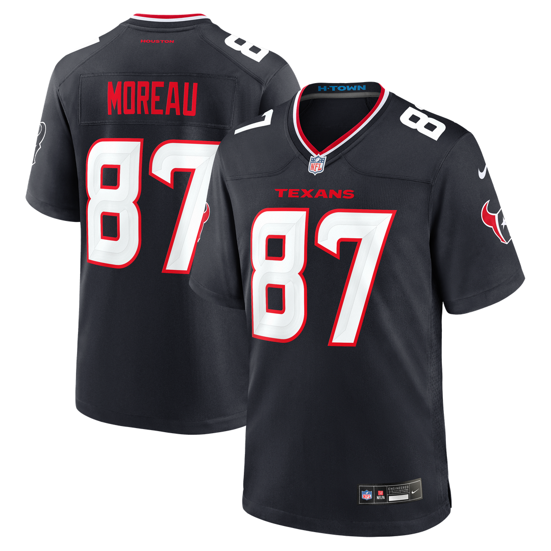 Men's Houston Texans Foster Moreau Navy Team Game NFL Football Jersey - view 1
