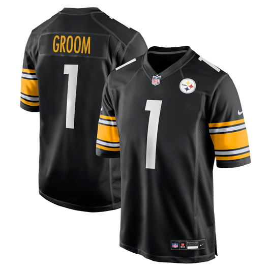 Men's Pittsburgh Steelers Number 1 Groom Black Game NFL Football Jersey - view 1