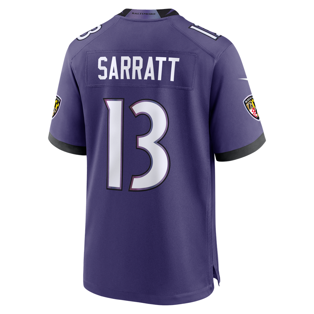 Men's Baltimore Ravens Elijah Sarratt Purple Team Game NFL Football Jersey - view 3