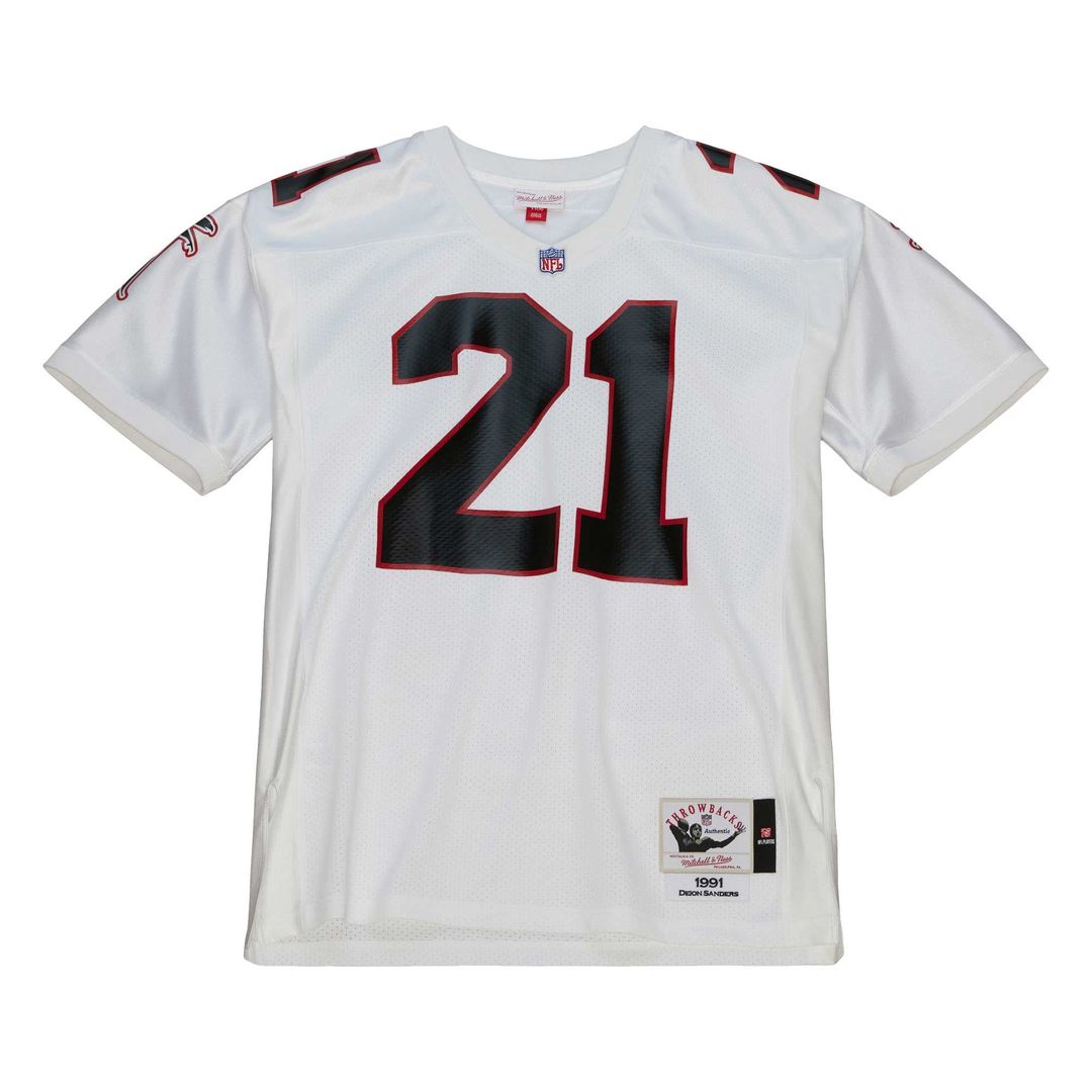Men's Atlanta Falcons 1991 Deion Sanders White Throwback NFL Football Jersey - view 2