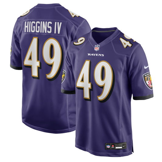 Men's Baltimore Ravens Jay Higgins IV Purple Team Game NFL Football Jersey - view 1