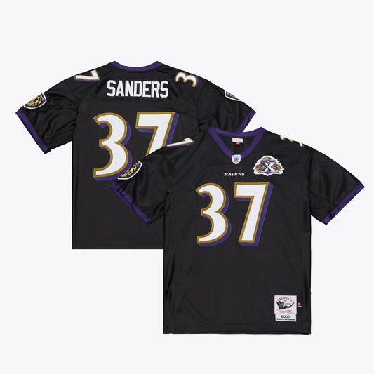Men's Baltimore Ravens Deion Sanders Black 2005 Throwback NFL Football Jersey - view 1