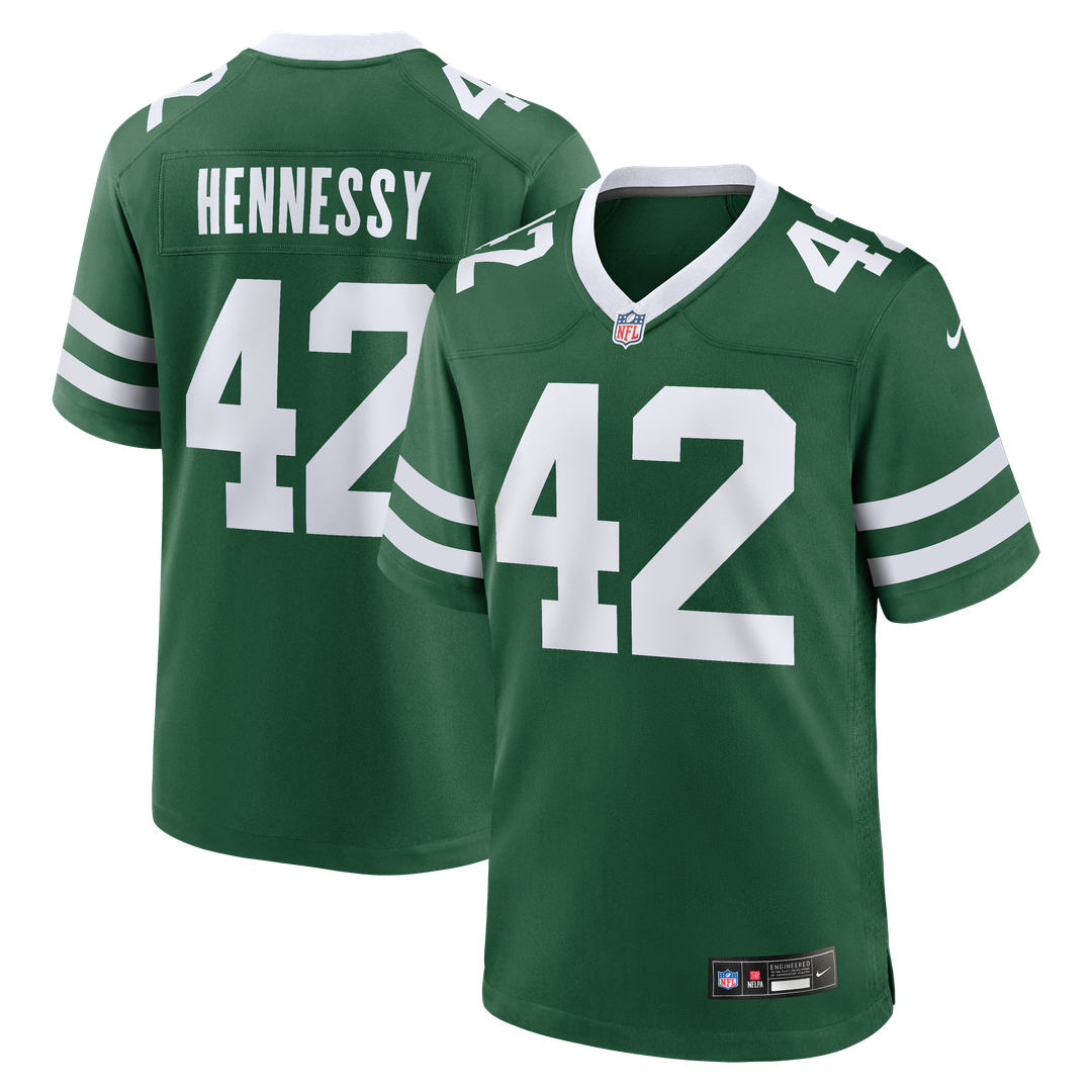 Men's New York Jets Thomas Hennessy Legacy Green Team Game NFL Football Jersey - view 1