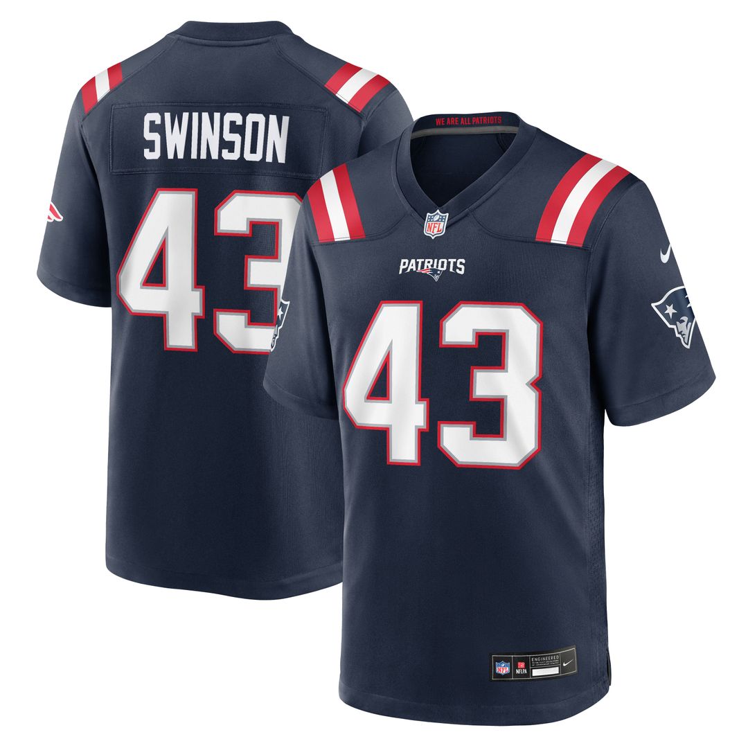 Men's New England Patriots Bradyn Swinson Navy Team Game NFL Football Jersey - view 1