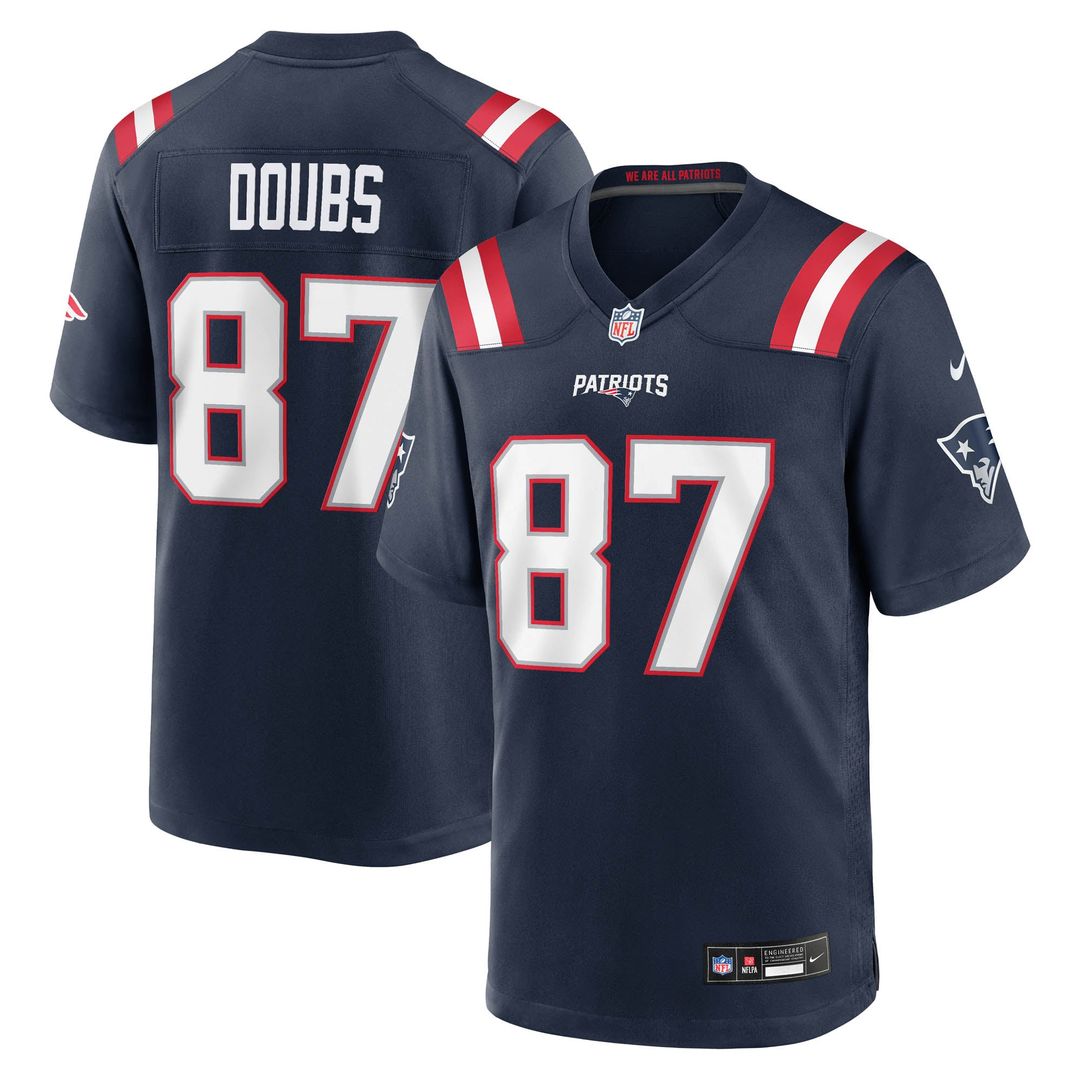 Men's New England Patriots Romeo Doubs Navy Game NFL Football Jersey - view 1