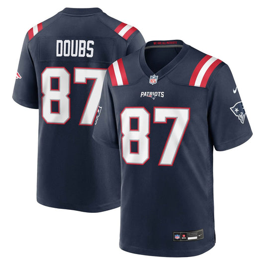 Men's New England Patriots Romeo Doubs Navy Game NFL Football Jersey - view 1
