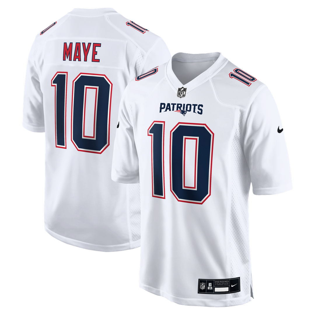 Men's New England Patriots Drake Maye Tundra White Game NFL Football Jersey - view 1