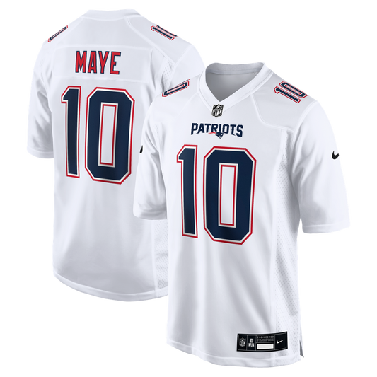 Men's New England Patriots Drake Maye Tundra White Game NFL Football Jersey - view 1