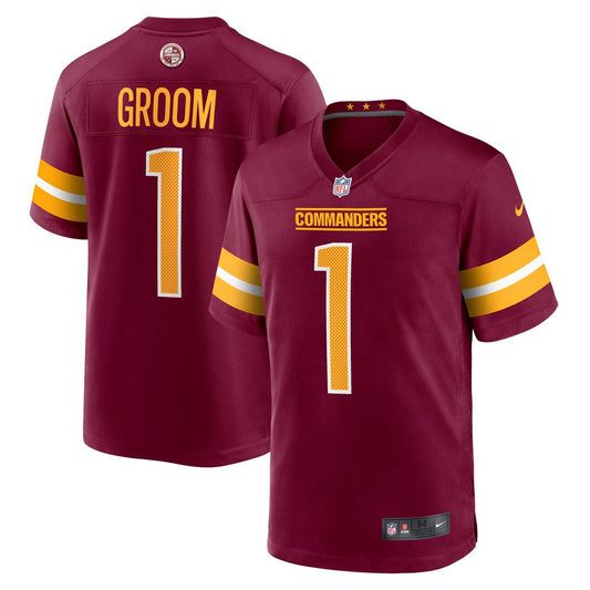 Men's Washington Commanders Number 1 Groom Burgundy Game NFL Football Jersey - view 1
