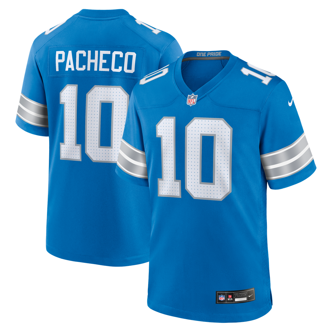 Men's Detroit Lions Isiah Pacheco Blue Team Game NFL Football Jersey - view 1