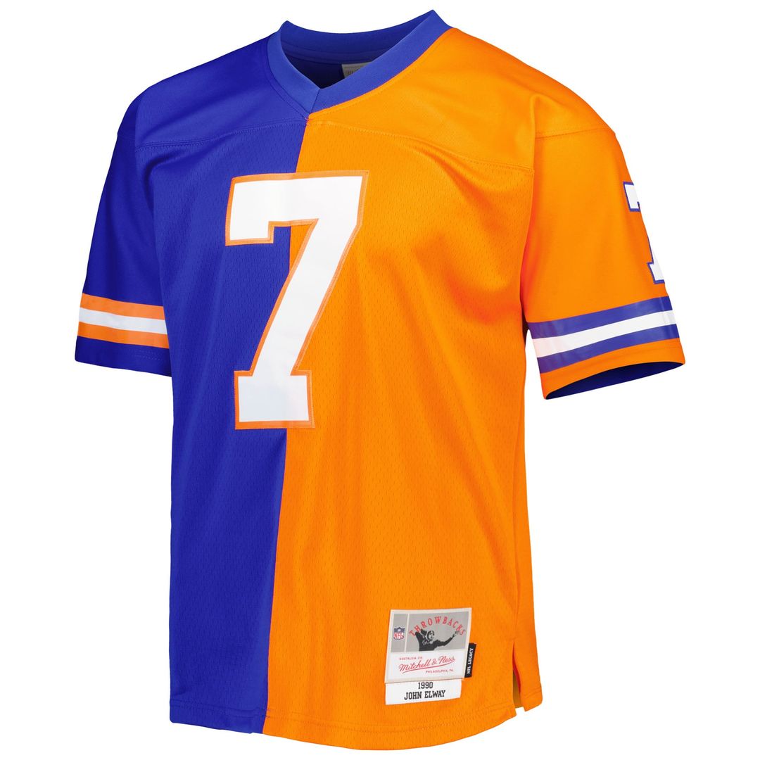 Men's Denver Broncos John Elway Royal/Orange 1990 Split Legacy Replica NFL Football Jersey - view 2
