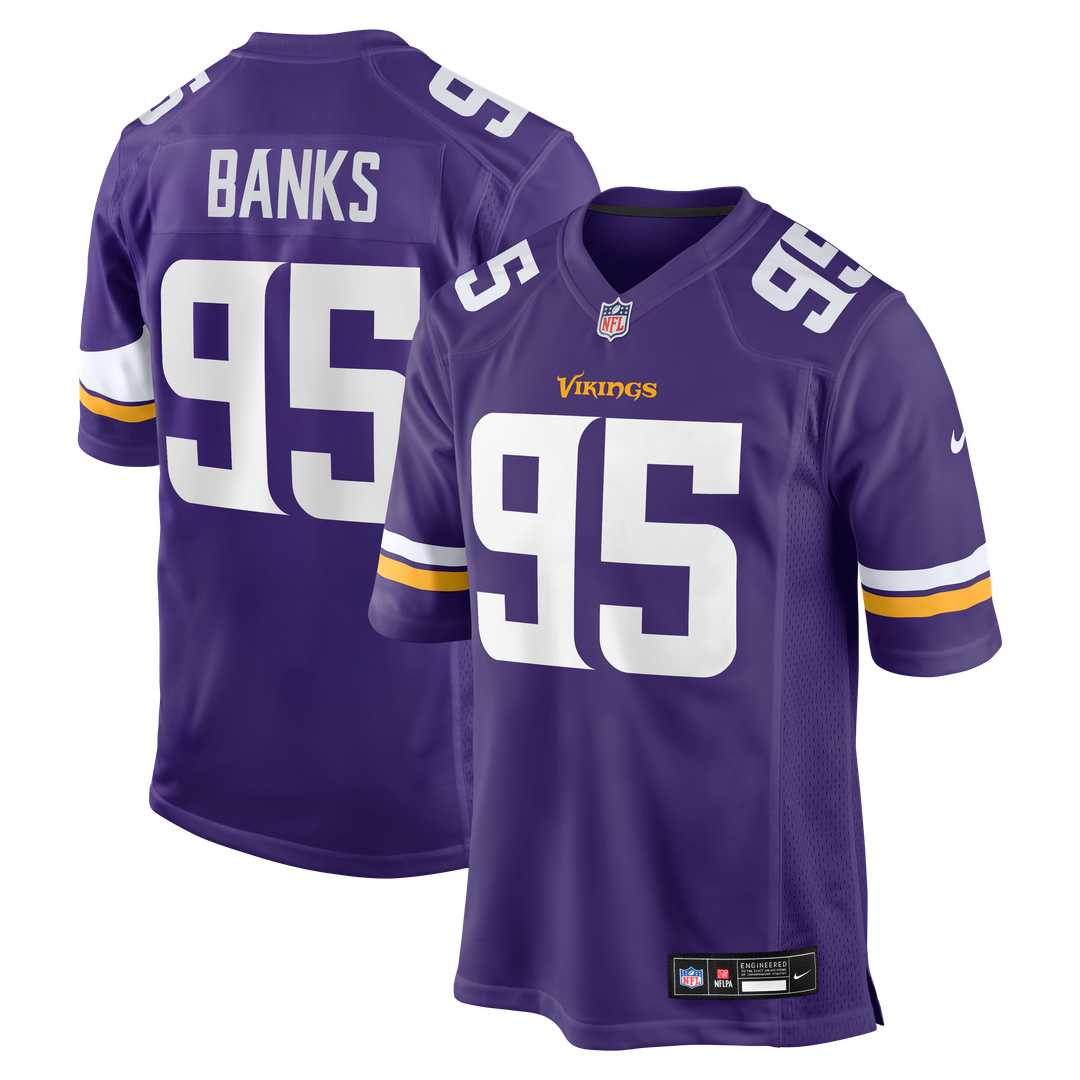 Men's Minnesota Vikings Caleb Banks Purple Team Game NFL Football Jersey - view 1
