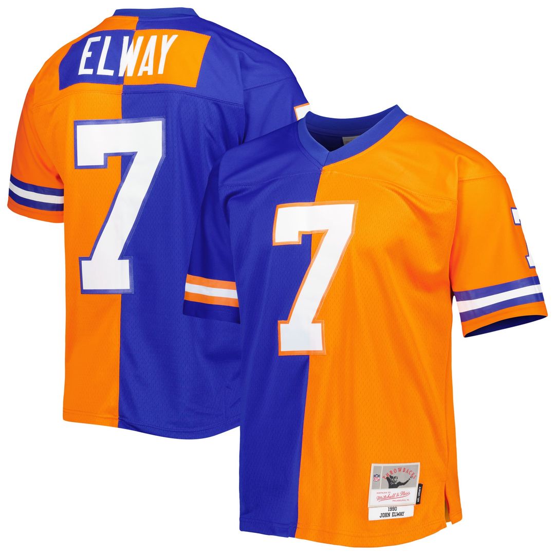 Men's Denver Broncos John Elway Royal/Orange 1990 Split Legacy Replica NFL Football Jersey - view 1
