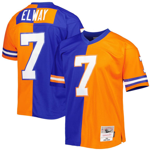 Men's Denver Broncos John Elway Royal/Orange 1990 Split Legacy Replica NFL Football Jersey - view 1