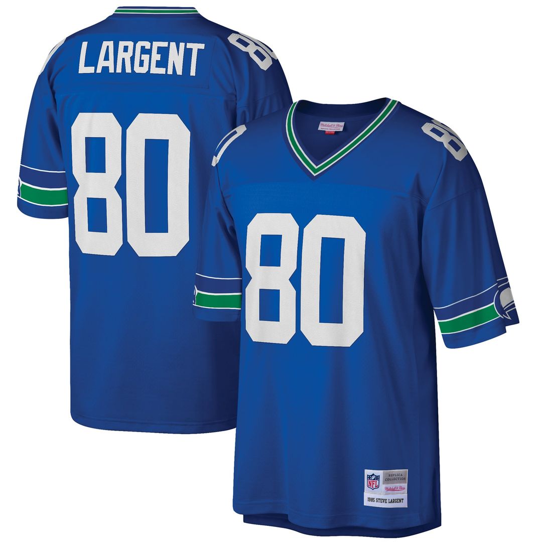 Men's Seattle Seahawks Steve Largent Royal Big & Tall 1985 Retired Player Replica NFL Football Jersey - view 1