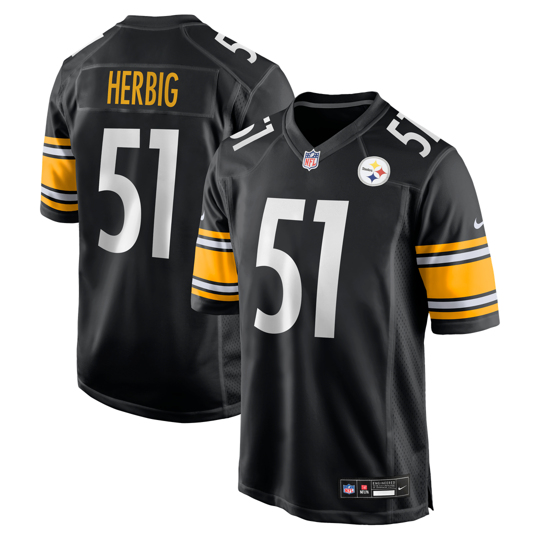 Men's Pittsburgh Steelers Nick Herbig Black Game NFL Football Jersey - view 1