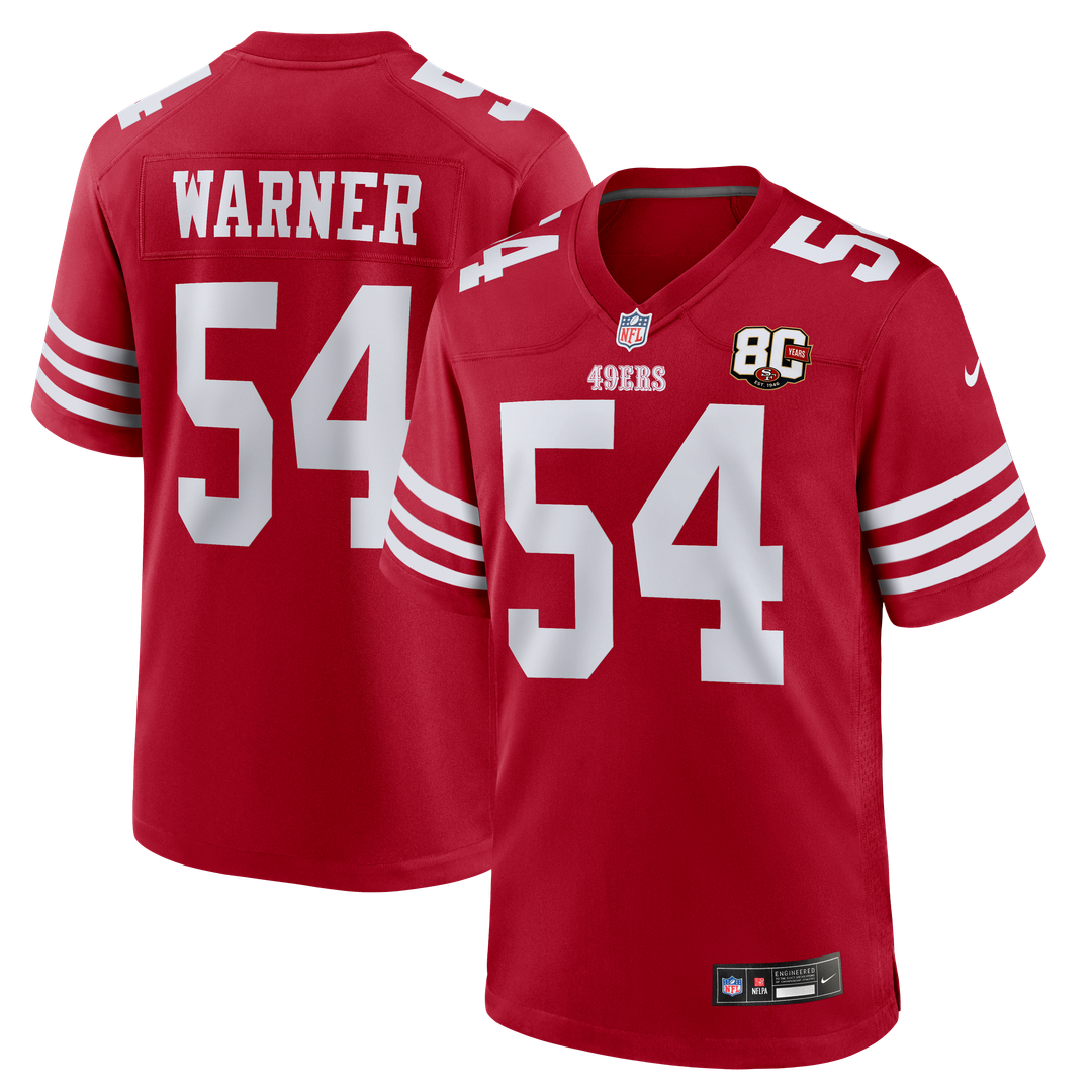 Men's San Francisco 49ers Fred Warner Scarlet 80th Anniversary Game NFL Football Jersey - view 11