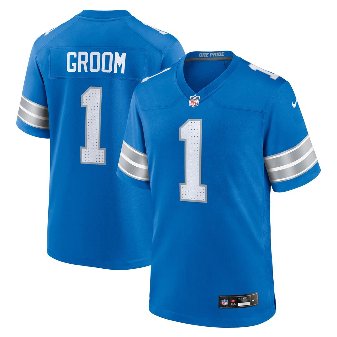 Men's Detroit Lions Number 1 Groom Blue Game NFL Football Jersey - view 1