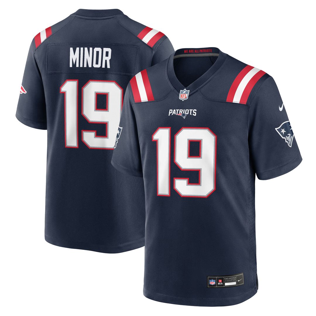 Men's New England Patriots Kobee Minor Navy Team Game NFL Football Jersey - view 1