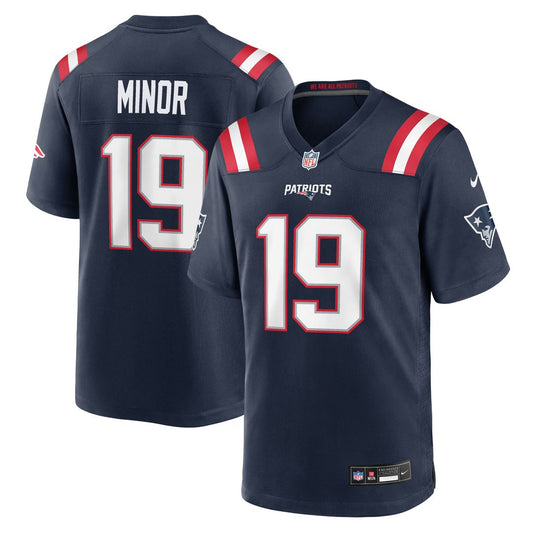 Men's New England Patriots Kobee Minor Navy Team Game NFL Football Jersey - view 1