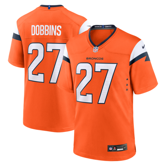 Men's Denver Broncos J.K. Dobbins Orange Team Game NFL Football Jersey - view 1