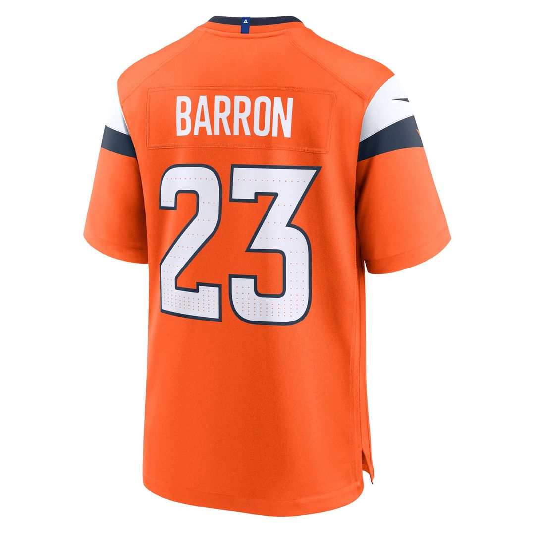 Men's Denver Broncos Jahdae Barron Orange Team Game NFL Football Jersey - view 3