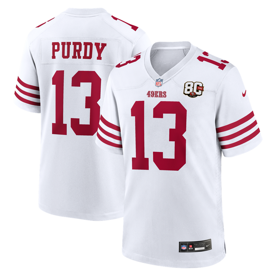 Men's San Francisco 49ers Brock Purdy White 80th Anniversary Game NFL Football Jersey - view 1
