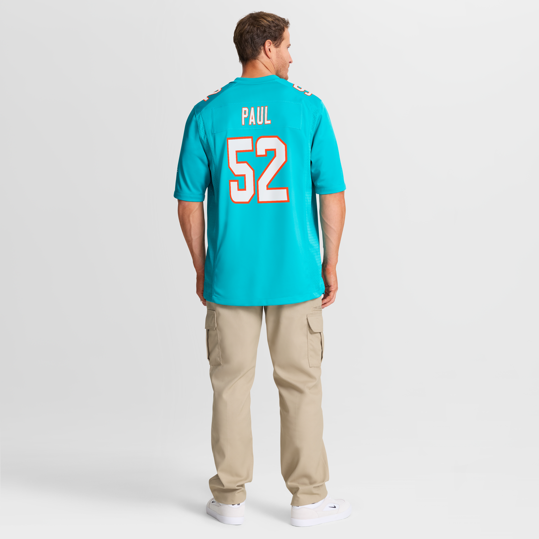 Men's Miami Dolphins Patrick Paul Aqua Game NFL Football Jersey - view 8