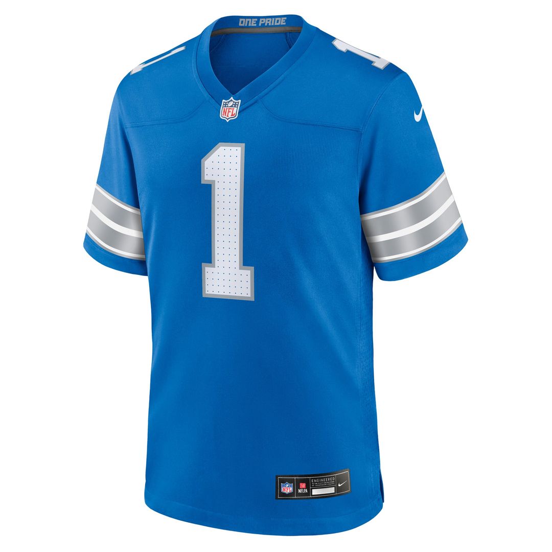 Men's Detroit Lions Number 1 Groom Blue Game NFL Football Jersey - view 2