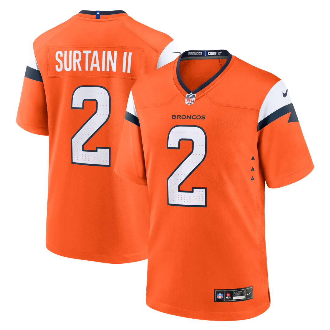 Men's Denver Broncos Patrick Surtain II Orange Team Game NFL Football Jersey - view 1