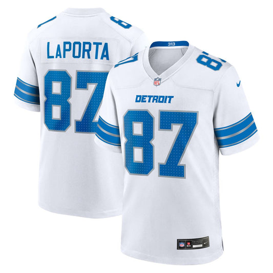 Men's Detroit Lions Sam LaPorta White White Game NFL Football Jersey - view 1