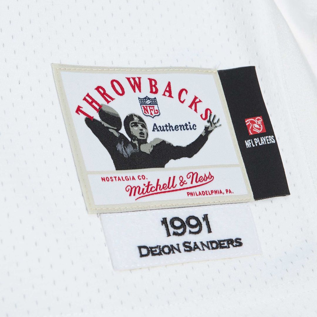 Men's Atlanta Falcons 1991 Deion Sanders White Throwback NFL Football Jersey - view 5