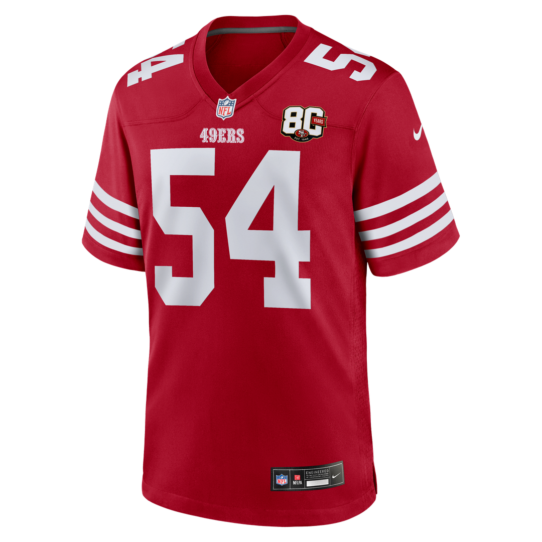 Men's San Francisco 49ers Fred Warner Scarlet 80th Anniversary Game NFL Football Jersey - view 6