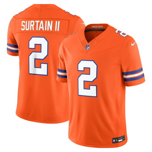 Men's Denver Broncos Pat Surtain II Orange Alternate Mile High Collection 1977 Throwback Stitched Limited NFL Football Jersey - view 1