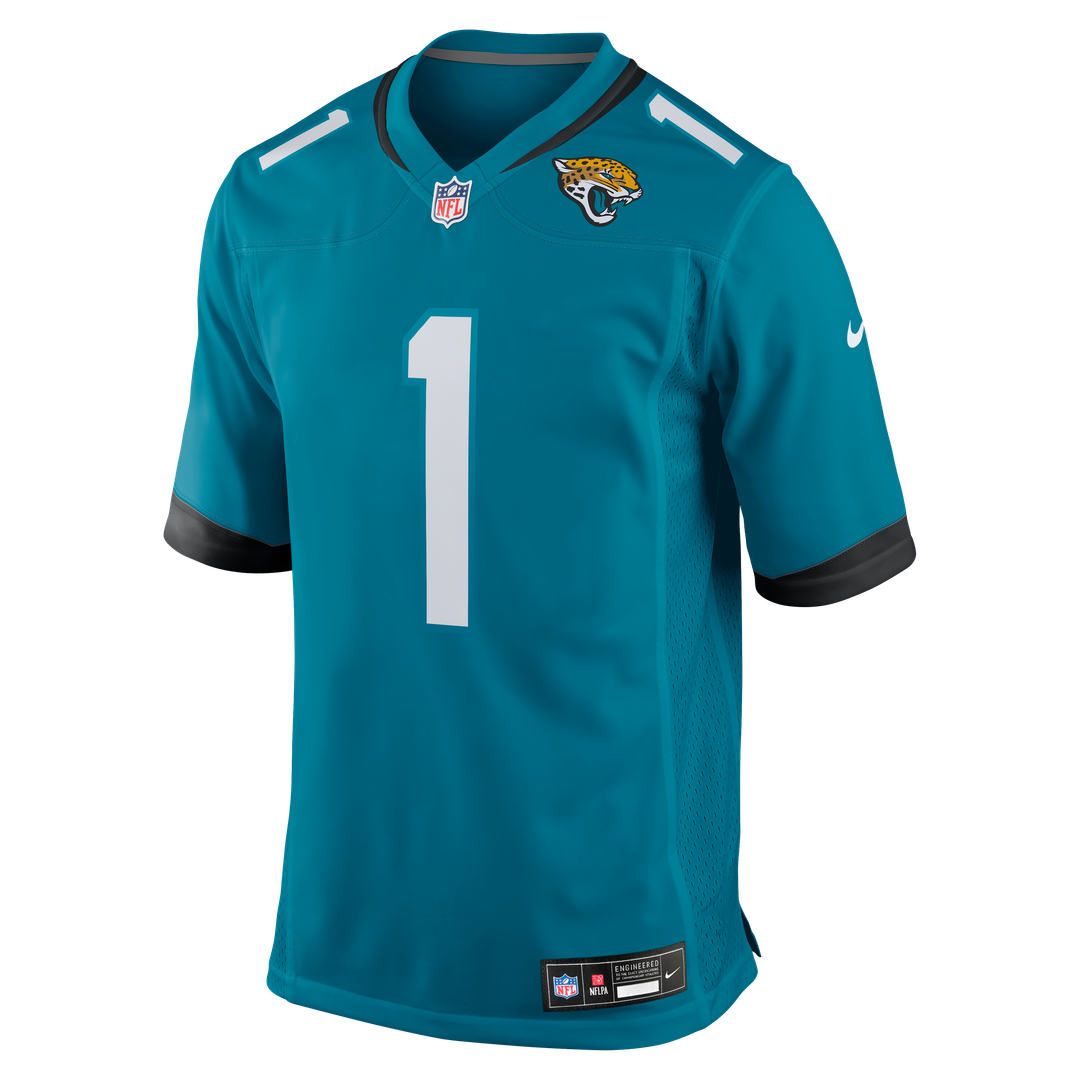 Men's Jacksonville Jaguars Number 1 Dad Teal Game NFL Football Jersey - view 2