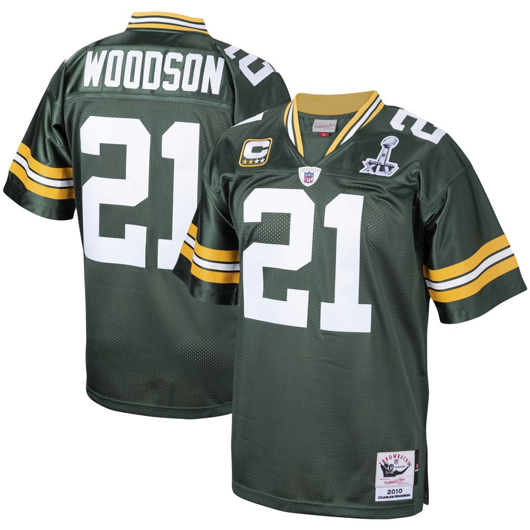 Men's Green Bay Packers 2010 Charles Woodson Green Throwback NFL Football Jersey - view 1