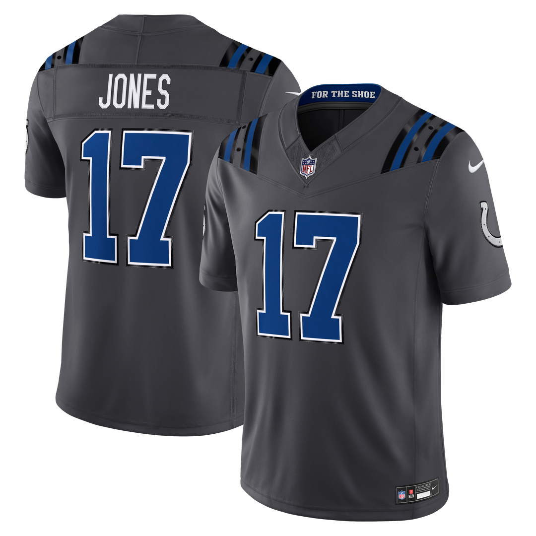 Men's Indianapolis Colts Daniel Jones Anthracite 2026 Rivalries Collection Stitched Limited NFL Football Jersey - view 1