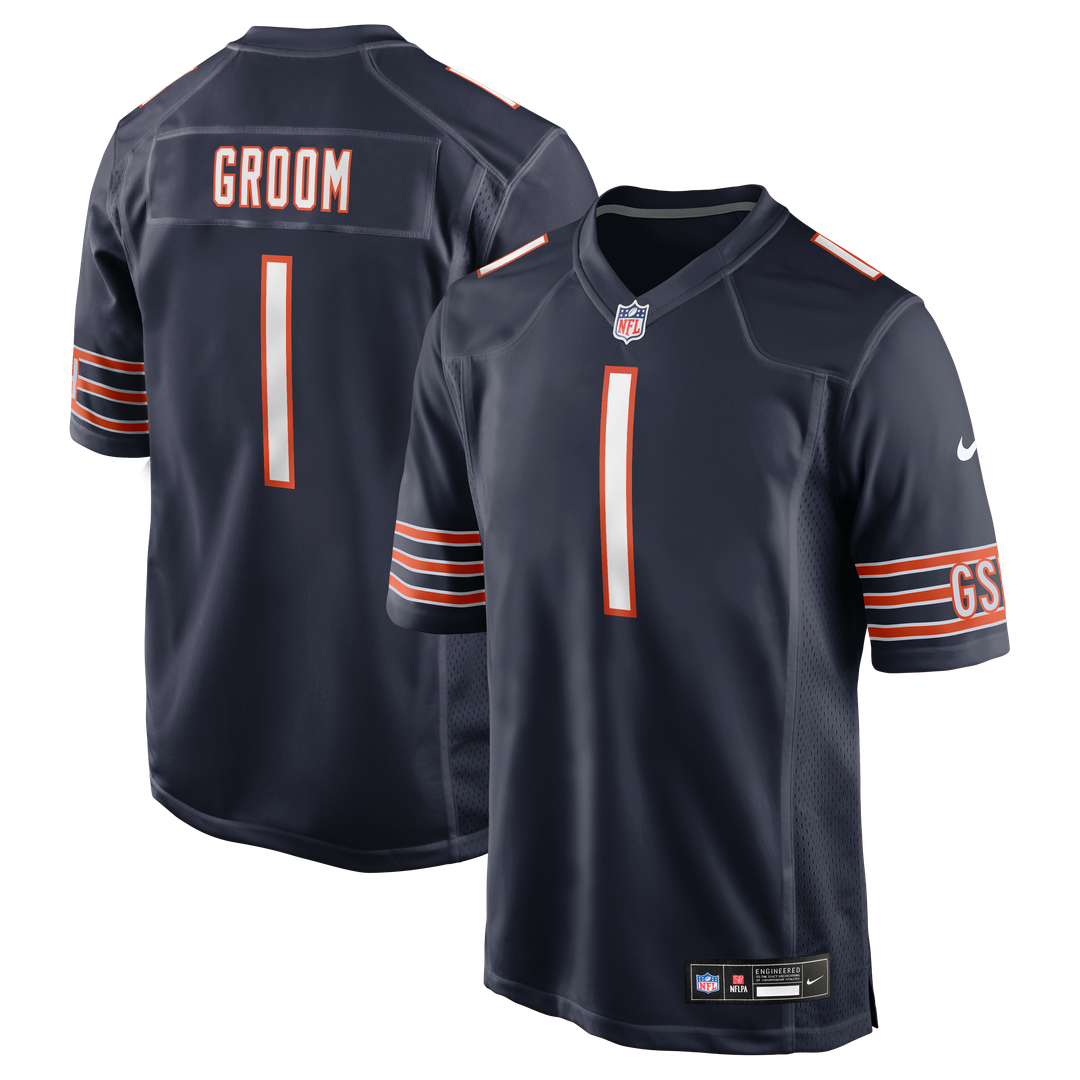 Men's Chicago Bears Number 1 Groom Navy Game NFL Football Jersey - view 1